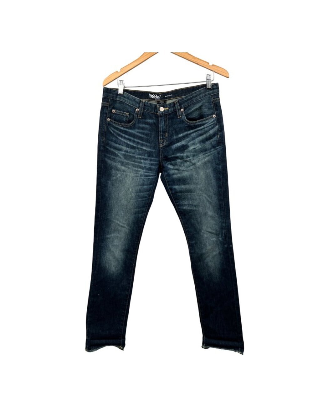 Mossimo Womens Boyfriend Jeans Blue Mid Rise Frayed Cuff Size 4R